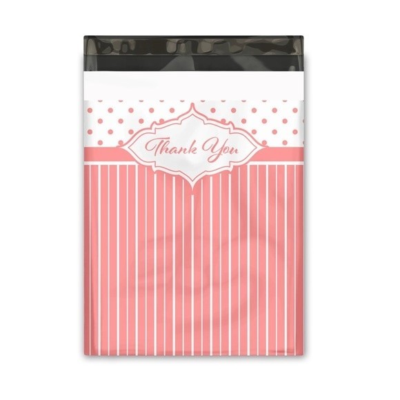Poly Mailers Pink 30 PC 10x13 Thank You Stripes Polka Dots Chevron Bags Shipping - Picture 4 of 5
